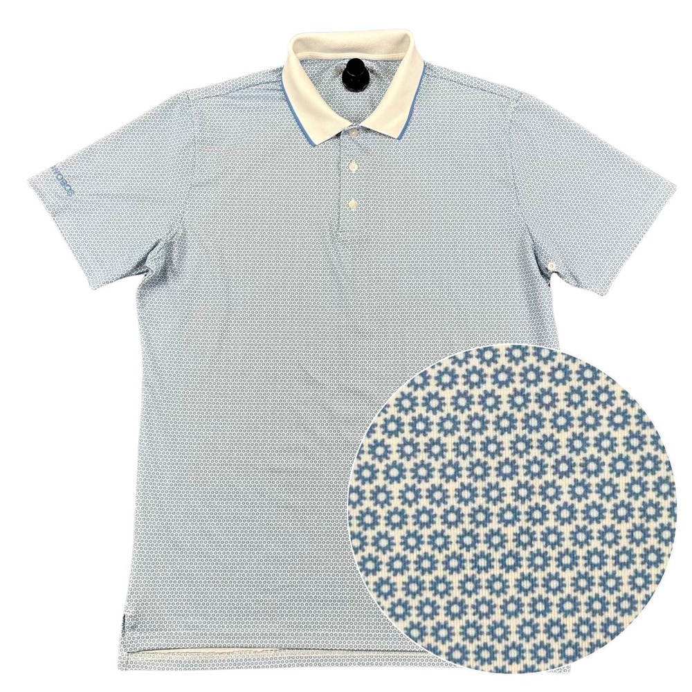 Bonobos Golf Polo Shirt Mens Medium Slim Fit Blue White Gears AOP Performance